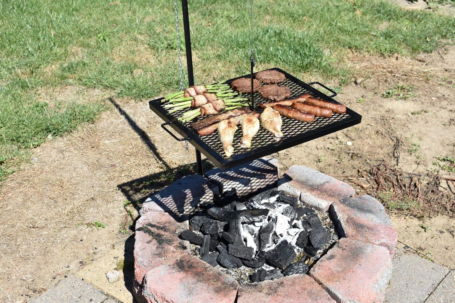 Portable Campfire Grill Grate - Adjustable Swing Arm Cooking Grill for Fire Pit, Camping & Outdoor Cooking - Heavy Duty Steel Grate for Open Fire BBQ Grilling & Campfire Accessories