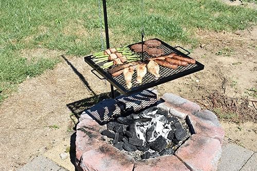 Miniatura 3 de Parrilla portátil para fogata  Parrilla de cocina ajustable con brazo oscilante para hoguera, campamento y cocina al aire libre  Rejilla de acero