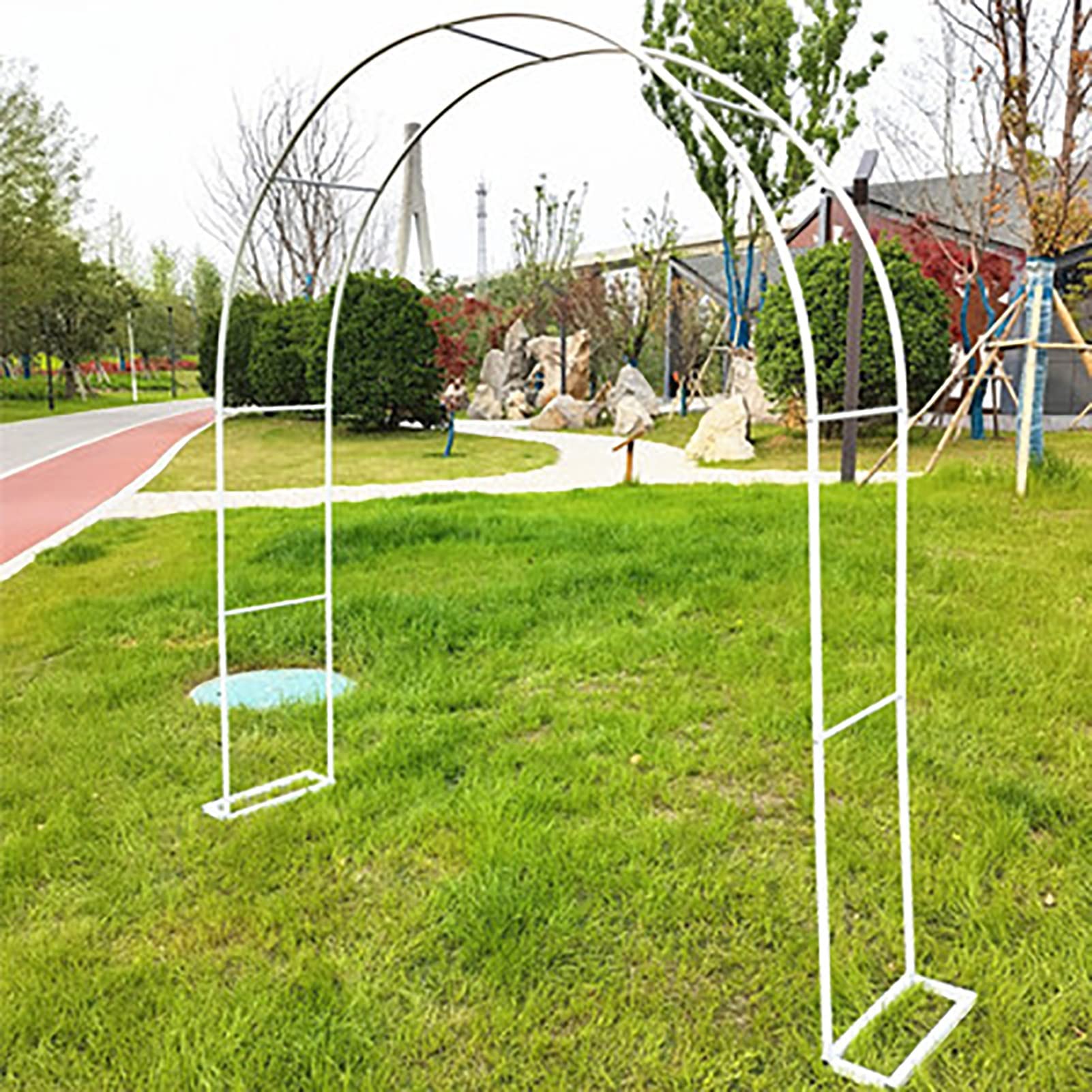 Arco de jardín, arcos de jardín de metal, pérgola para patio al aire libre, fiesta de césped, boda, arco, para varias plantas trepadoras, flores y globos, disponible en una variedad de tamaños (blanco