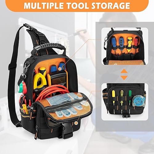 Miniatura 2 de Bolsa de herramientas para electricista, organizador de herramientas HVAC con cremallera con mango ergonómico y correa para el hombro para técnicos