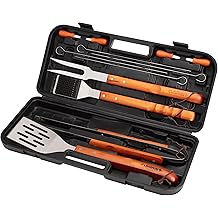Cuisinart 13-Piece Wooden Grill Tool Set, BBQ Accessories and Grill Tools, Durable Stainless-Steel Utensils with Recycled Plastic Case, Spatula, Tongs, Cleaning Brush &amp; More, Grilling Gifts for Men