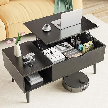 VERYKE Coffee Table with Lift-up Top,Wood Center Table with Storage,Living Room Table with Hidden Storage Compartment for Living Room,Home Office Black