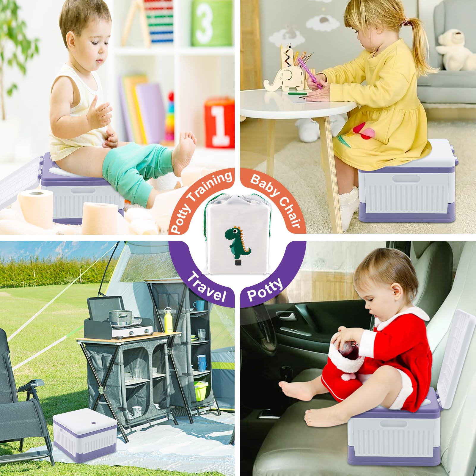 Fabulas Orinal portátil para viajes de niños pequeños, asiento de inodoro plegable para niños y niñas, inodoro móvil de emergencia en el coche para camping, al aire libre, interior, con 30 bolsas