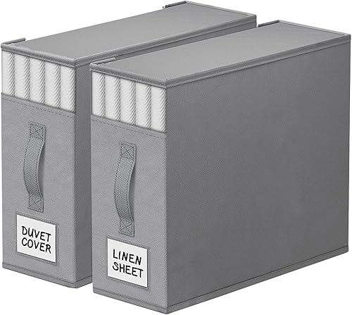 Miniatura 34 de Paquete de 4 Organizadores de Armario para Sábanas y Almacenamiento, Contenedores de Almacenamiento Plegables Resistentes con Ventana y Etiqueta