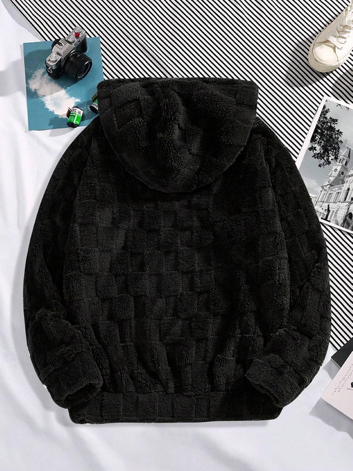 ZAFUL Men's Fuzzy Pocket Hoodie Sweatshirt Faux Fur Fleece Hooded Winter Casual Clothes For Everyday Wear