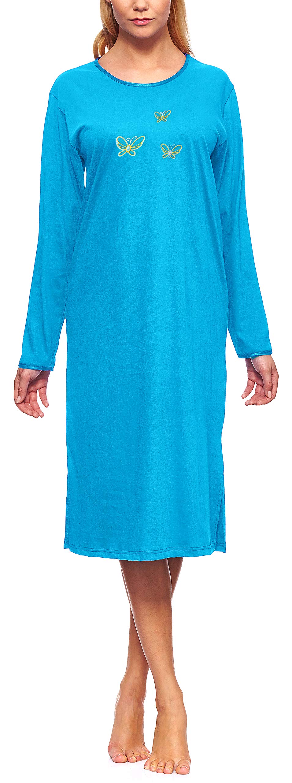 Merry Style Women's Turquoise Long Sleeve Nightdress 91Lw1 ( (Long Sleeve), L)