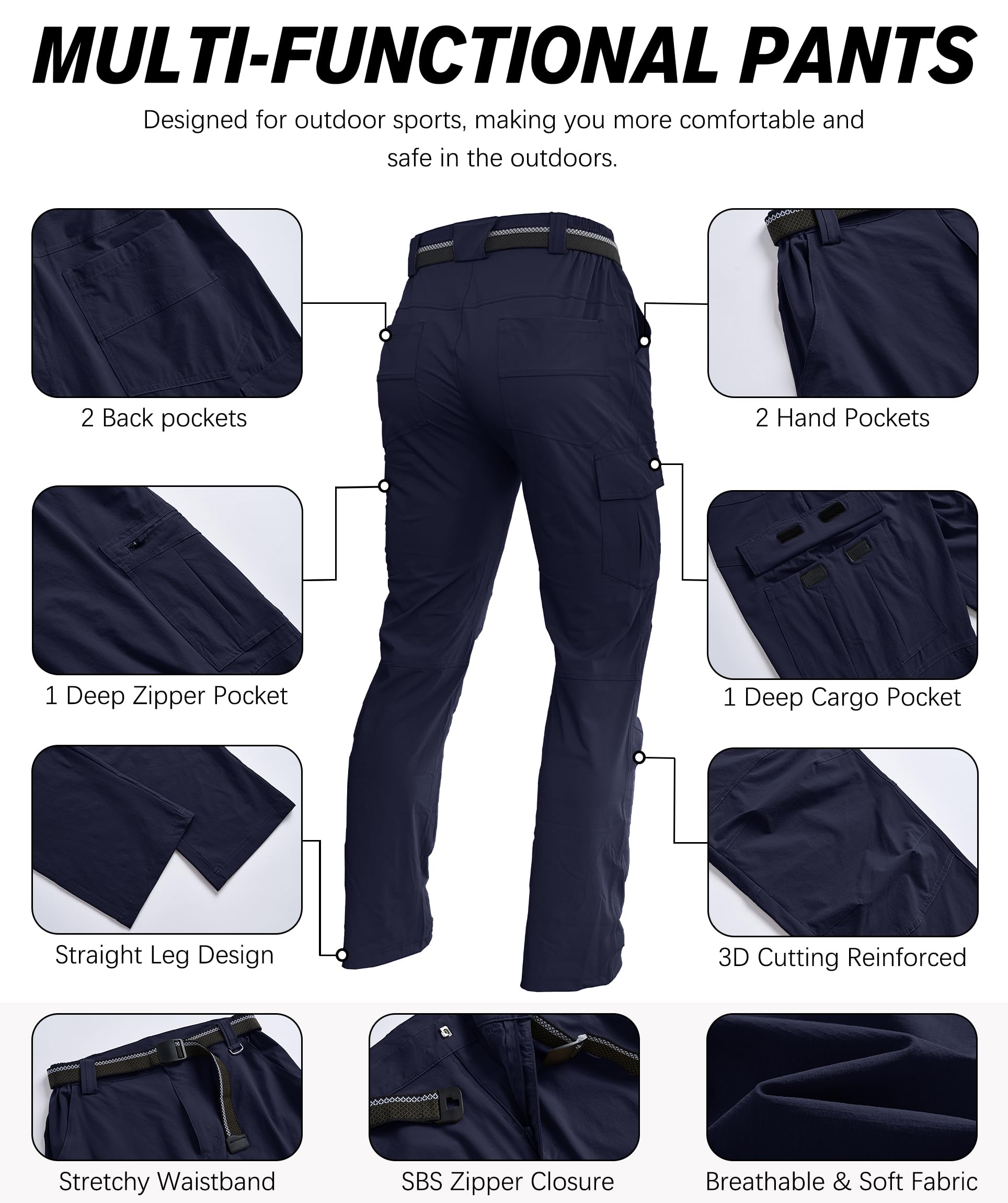 Pantalones de senderismo para hombre, de secado rápido, ligeros, impermeables, para viajes, al aire libre, camping, caza, pesca, trabajo, pantalones cargo