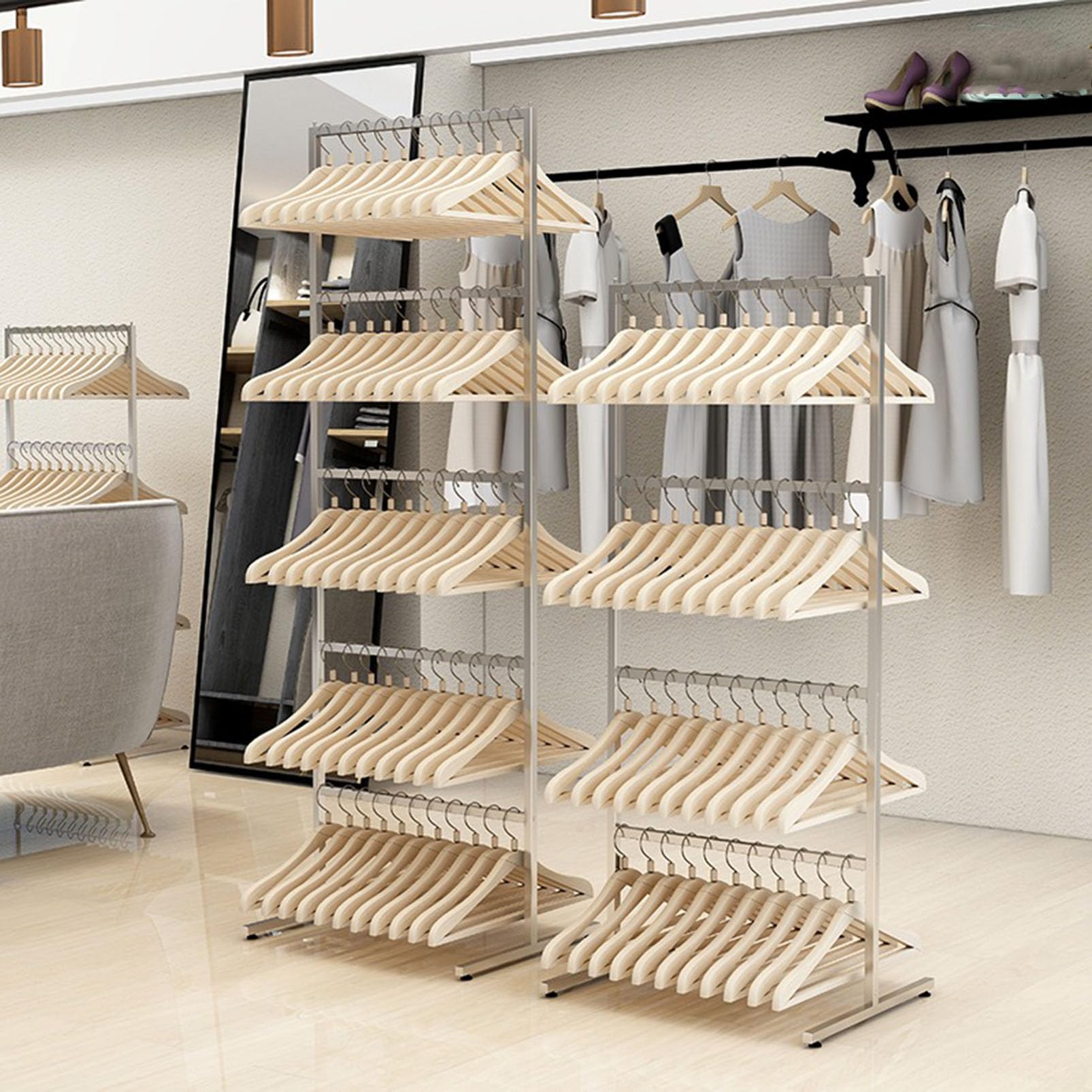 Soporte para perchas de ropa, estante de almacenamiento para perchas, apilador de perchas, soporte organizador de metal, soporte de almacenamiento para perchas comerciales al por menor