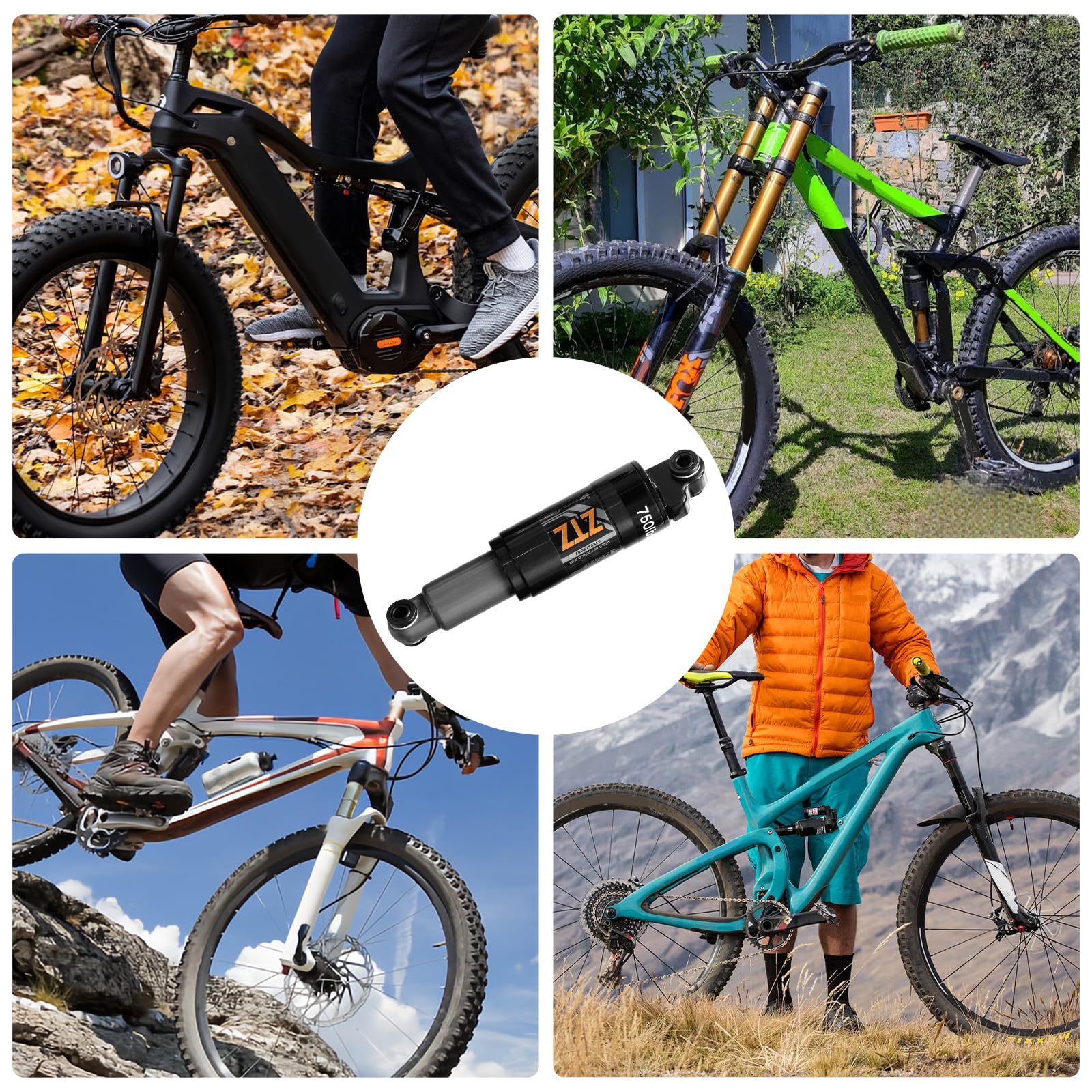 MTB Rear Shock Absorber 120/125/150/165/185/190/200mm, Bicycle Rear Suspension for MTB, Mountain Touring Bike,Downhill Bike, Electric Scooter (165MM, 750LBS)