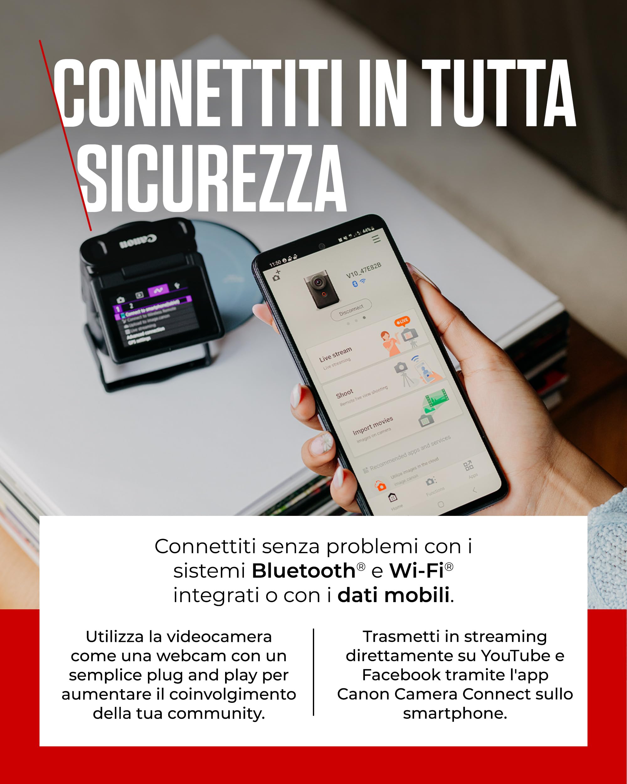 Canon PowerShot V10 Starter Kit per Vlogging - Videocamera 4K UHD Tascabile - Videocamera Digitale con Bluetooth, Wi-Fi - Schermo Inclinabile, Microfoni Stereo, Filtro Anti Vento, Nero