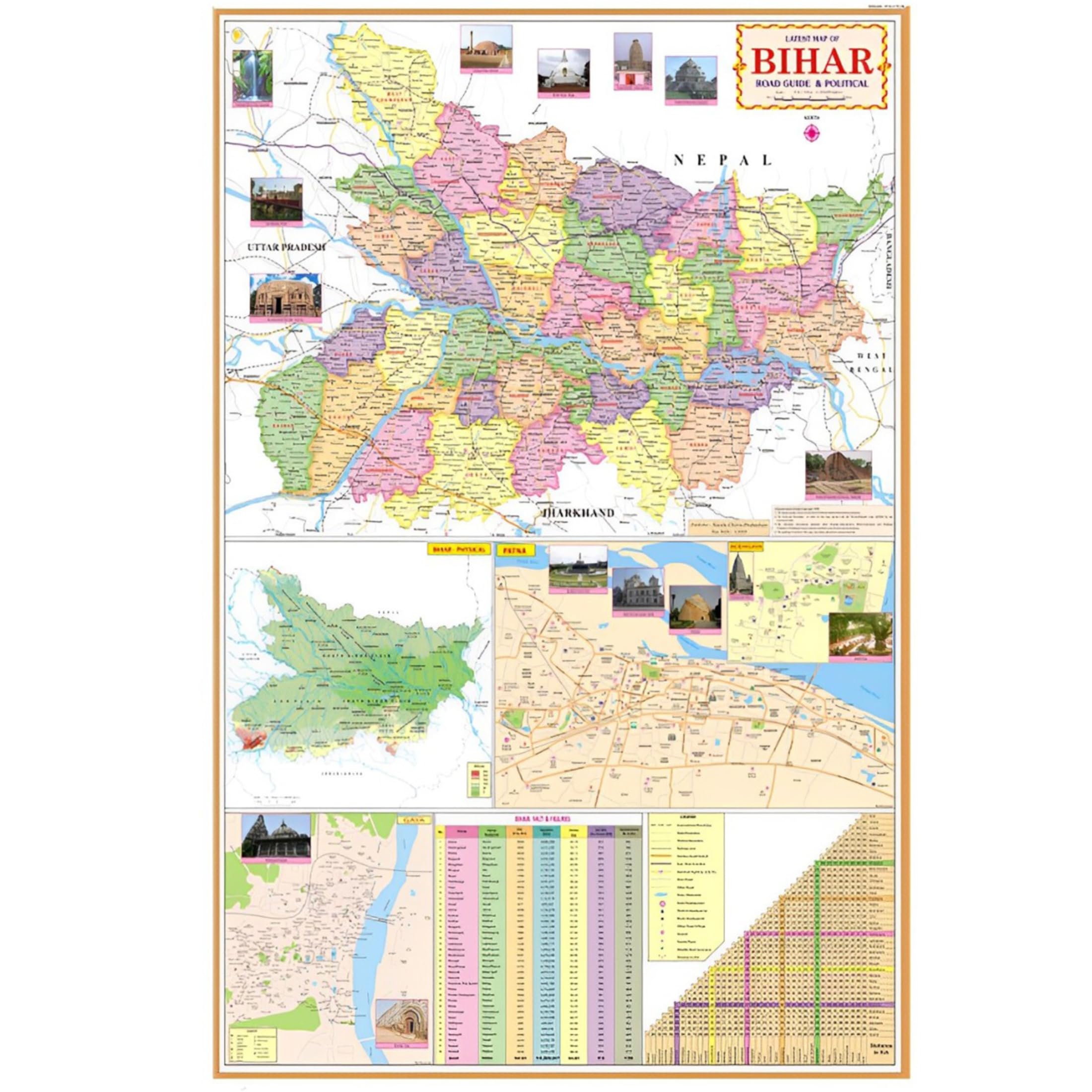 Editone International Bihar Political and Road Guide State Map for Wall | Competitive Exam Preparation for UPSC, IAS, IPS, with Non-Laminated Paper Print (40 x 28 inch) in English Medium