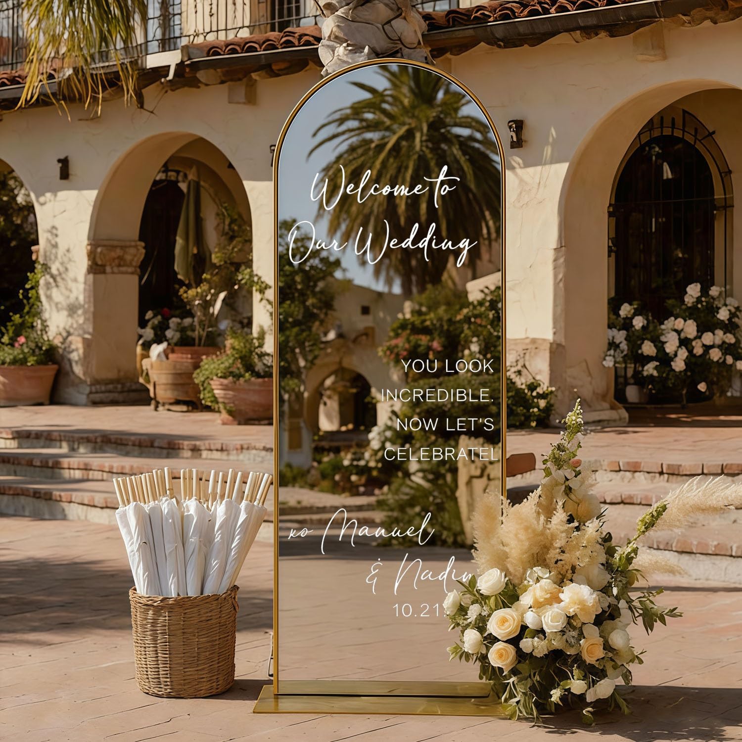 Adesivi Personalizzati Per Specchi Da Matrimonio - Scritte In Vinile Personalizzate Per Specchi Grandi E Piccoli, Adesivo Fai Da Te Con Scritta Di Benvenuto Per Il Ricevimento Di Nozze(57x94cm)