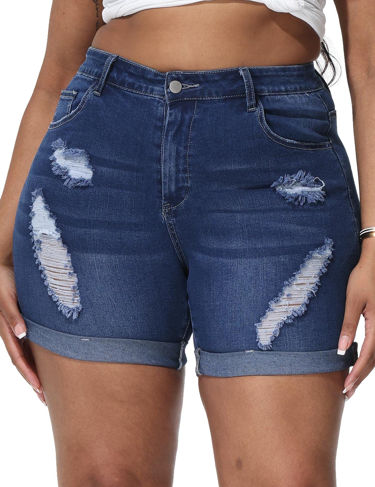 Jean Shorts High Waisted Shorts 18 ALLEGRACE Plus Size Denim