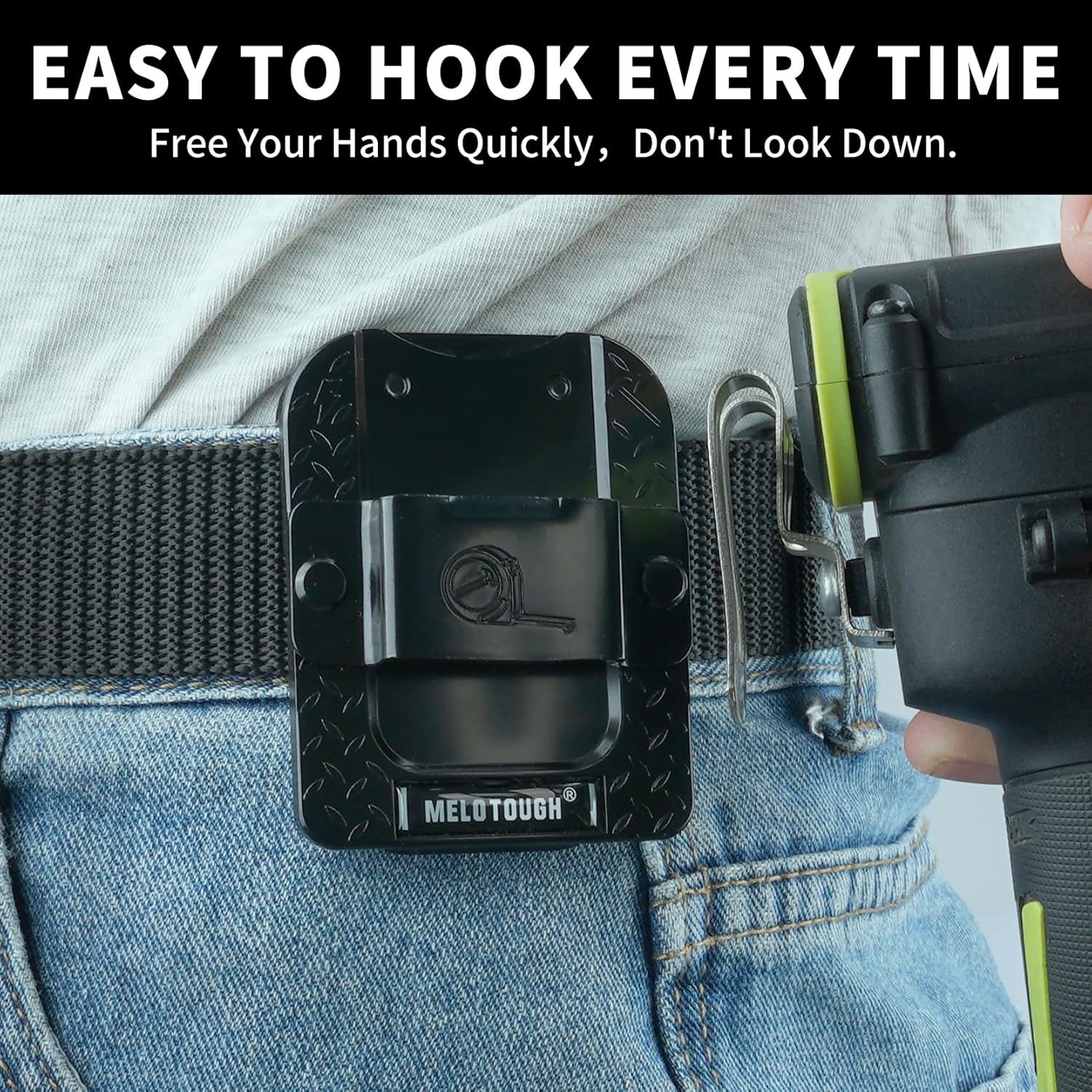 MELOTOUGH Electrician Tool Pouch,Drill Holder for Tool Belt,Measuring Tape Holder,Black,1Pcs