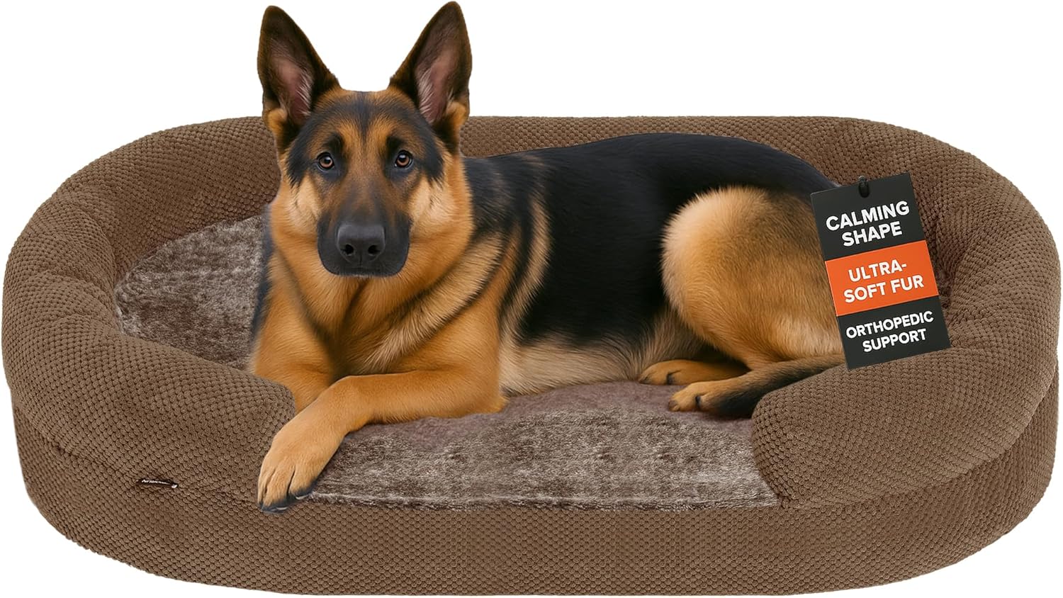 Orthopedic Dog Bed for Extra Large Dogs  XL Size 48"x36" Washable Bolster Couch, Extra-Thick 3.6" Foam Oval Pad Fits Dog Curve, Washable Removable Calming Plush Cover, Cozy Pet Sofa Bed