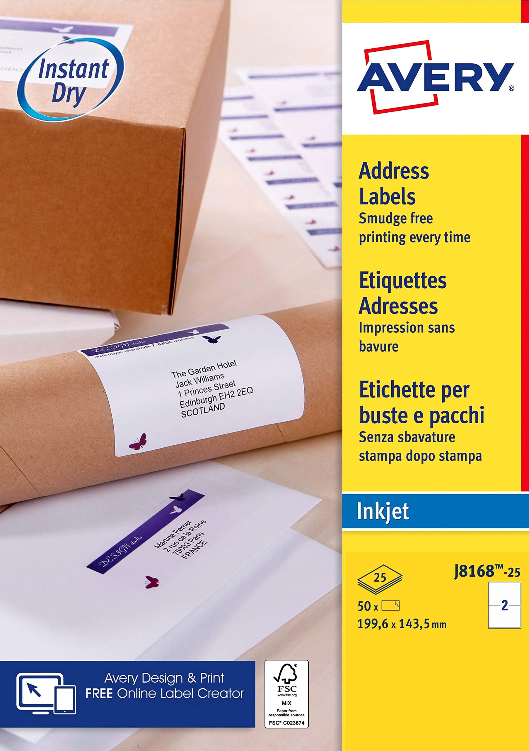 Etichette adesive Avery Italia 25 Fogli A4 Rettangolari - Dettaglio