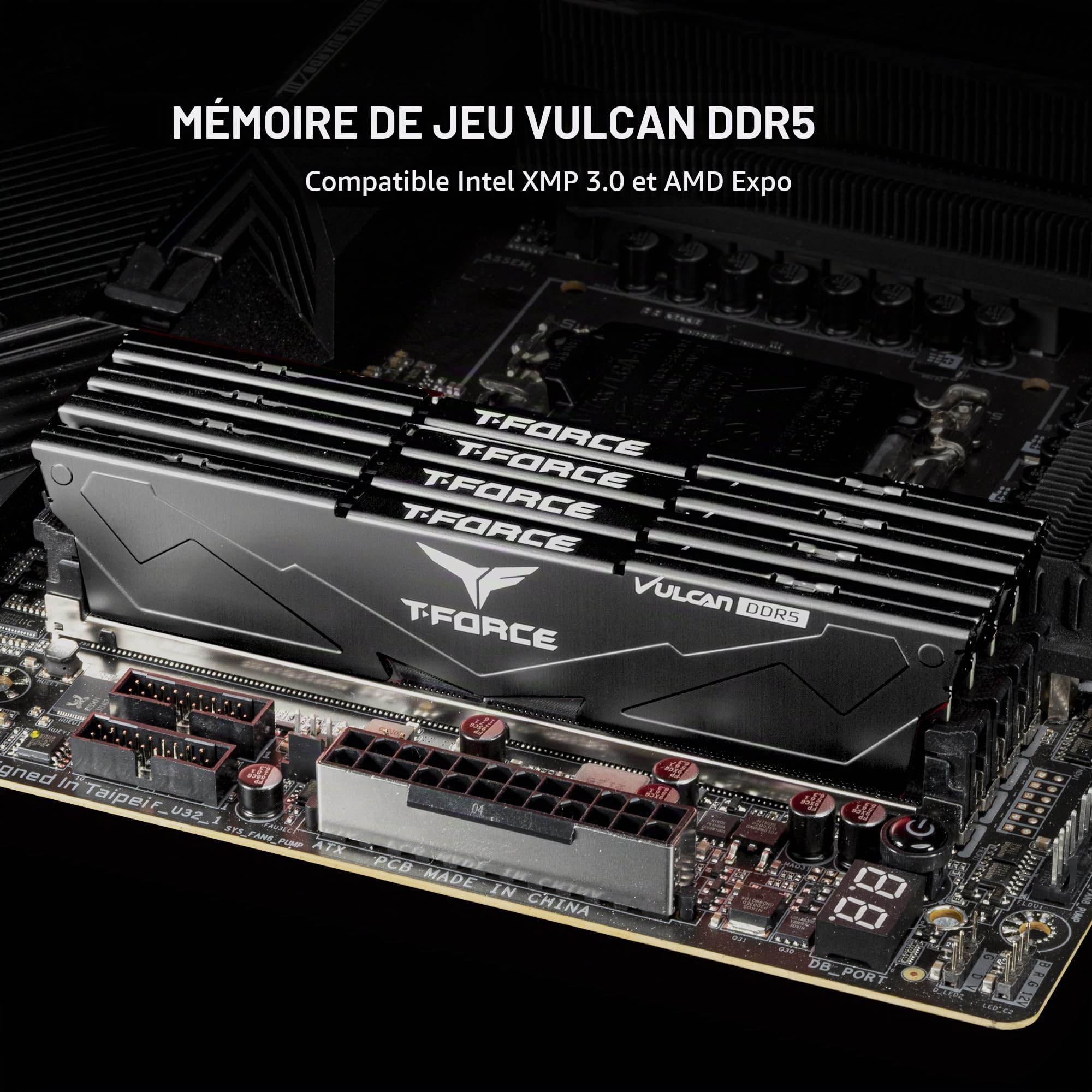 TEAMGROUP T-Force Vulcan FLBD532G6000HC38ADC01 Module de mémoire RAM DDR5 32 Go (2 x 16 Go) 6000 MHz (PC5-48000) CL38 Noir