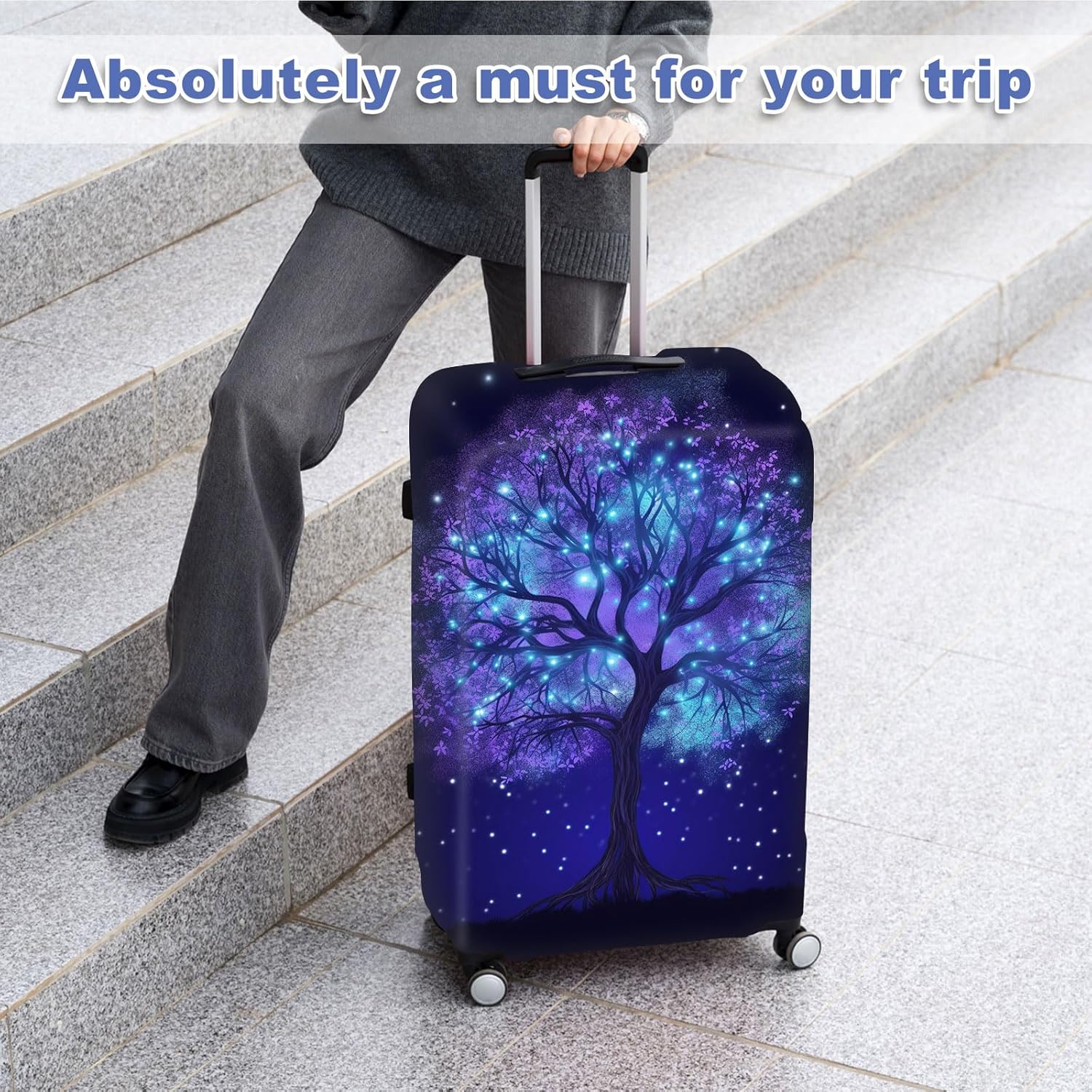 Travel Luggage Cover, Luggage Covers for Suitcase TSA Approved, Washable Suitcase Protector Fits 26-28 Inch Luggage, Fluorescent Tree
