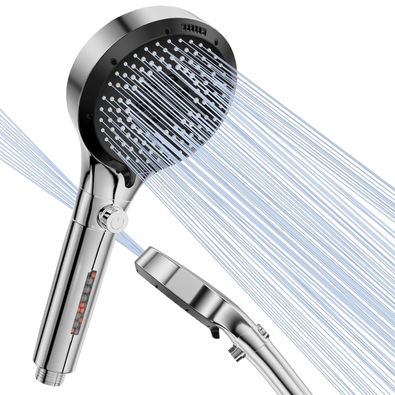 Diboniur Soffione Doccia con 6 Modalità Spray, Doccino per Doccia Pressurizzato con Funzione Filtro, Soffione Doccia Anticalcare Grande (Soffione Senza Tubo)