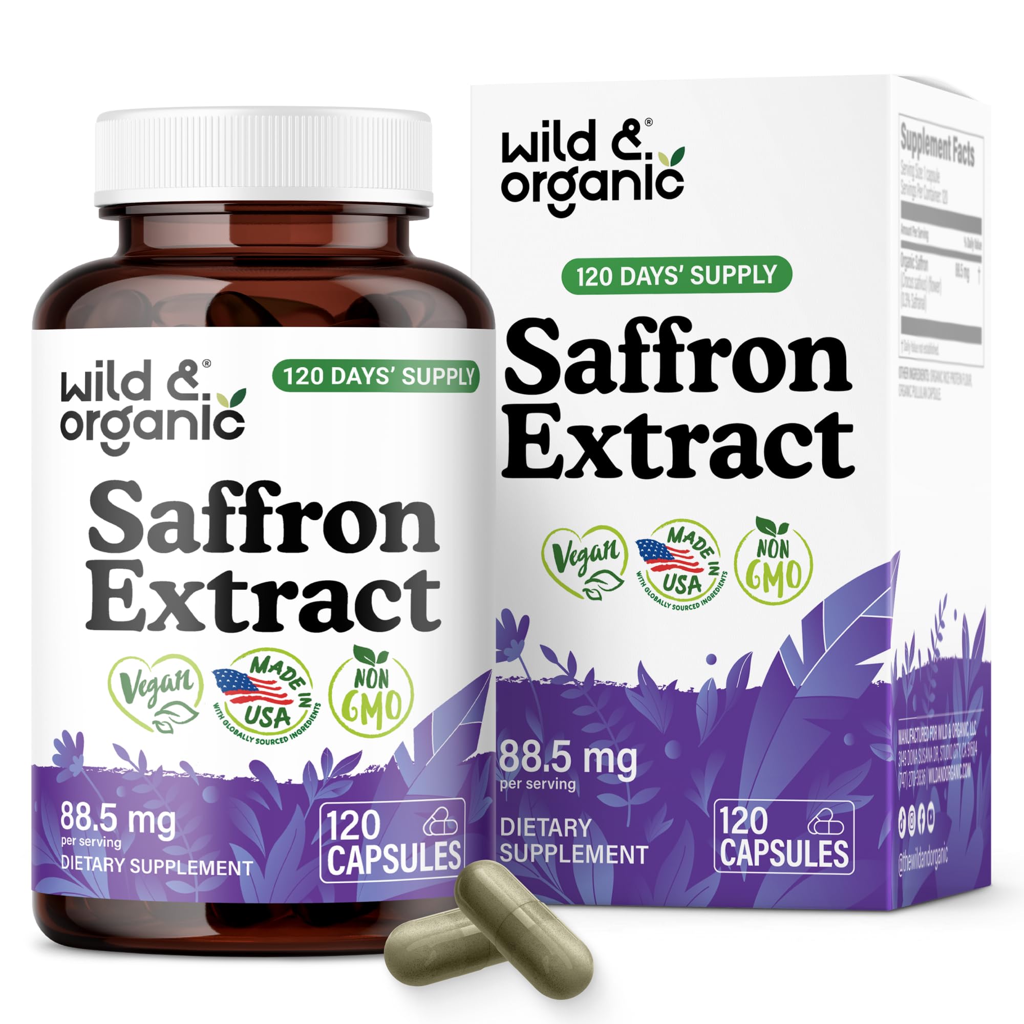 Wild & Organic Saffron Capsules 88.5 mg - Mood Support - 60 Count — Amazon image 8
