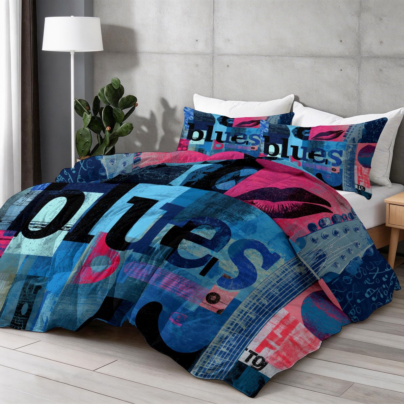 Coverless - Piumone reversibile con note musicali e chitarra, 135 x 200 cm, stampato, morbido, per letto singolo, 4,5 tog, per tutte le stagioni, stile retrò, trapuntato, anallergico e lavabile