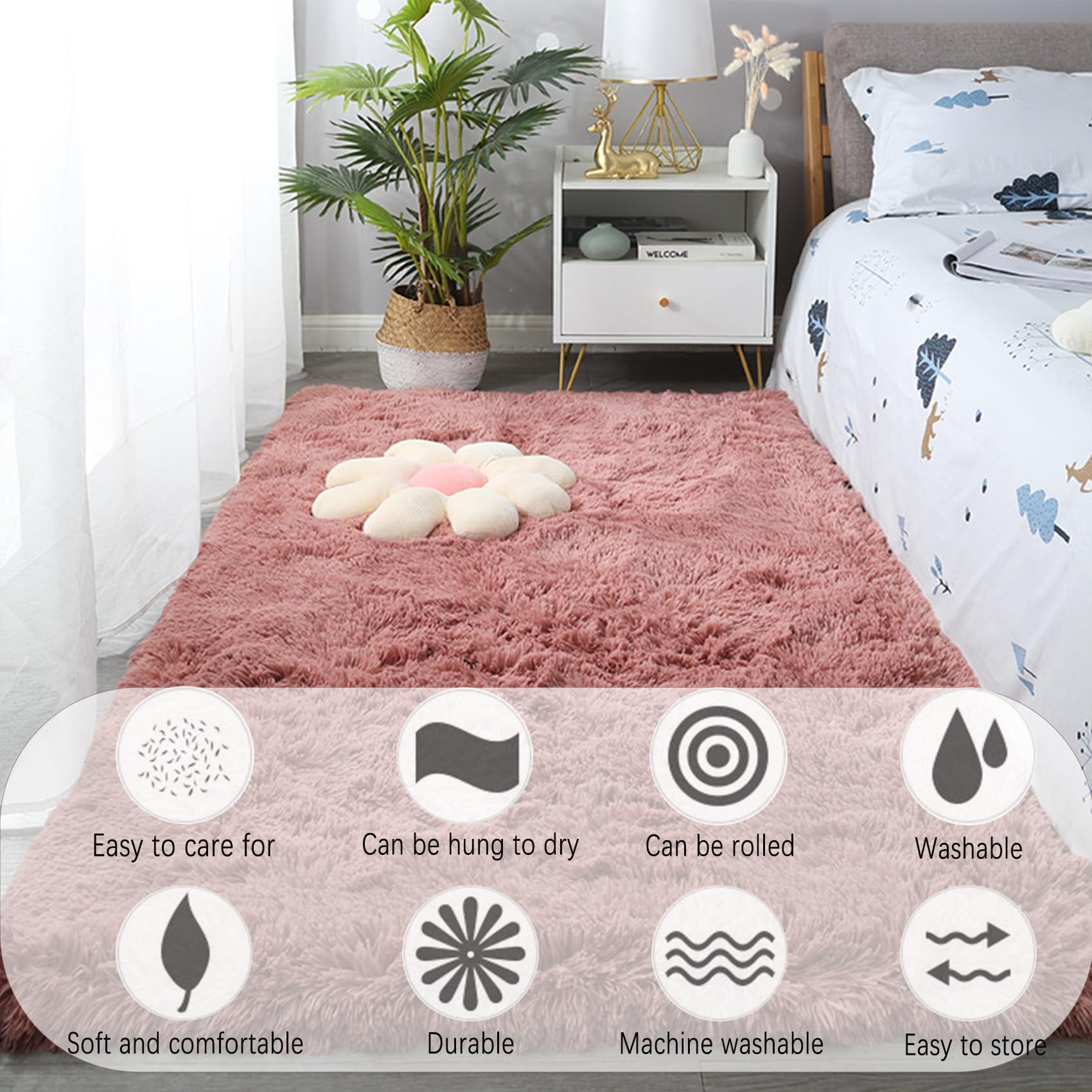 Alfombra Dormitorio 190 x 320 cm, Lavable Antideslizante, Resistente, Grandes Tamaños, Lavable en Lavadora, Alfombra Relax para Salón, para Dormitorio, Rosa Oscuro