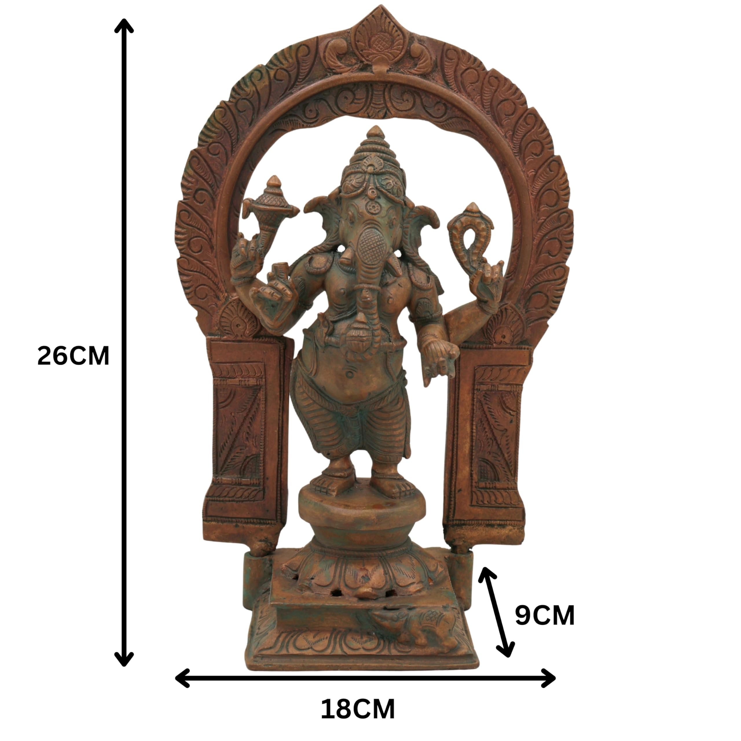 Bhunes Panchaloha Ganesha Idolo in piedi Ganpati Murti Vinayaka Vigraha per Pooja Home Tempio Decor Spiritual Vastu Gift Panchadhatu Statua in bronzo tradizionale fatto a mano marrone 26,9 cm 1 pezzo
