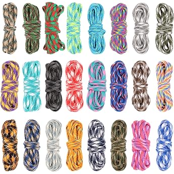 Hileyu 24 Pieces Colored Rope Paracord Cord 550 Multifunctional Paracord Ropes Paracord Cord Parachute Cord 4 mm Parachute Cord Bracelet Kits Parachute Cord Bracelet Making Set