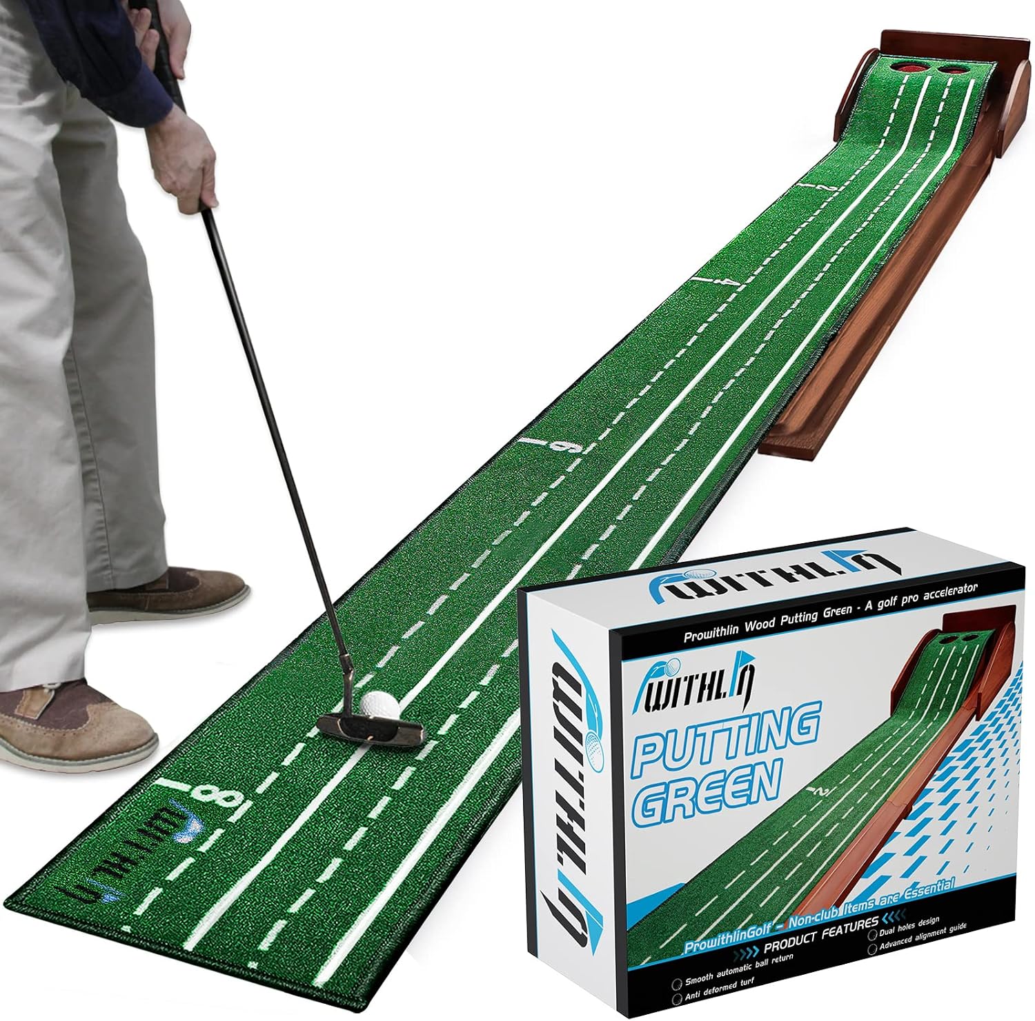 Putting Matt for Indoor, Putting Green, Golf Putting Mat with Ball Return, Mini Golf Practice Training Aid, Golf Accessories Golf Gift for Men