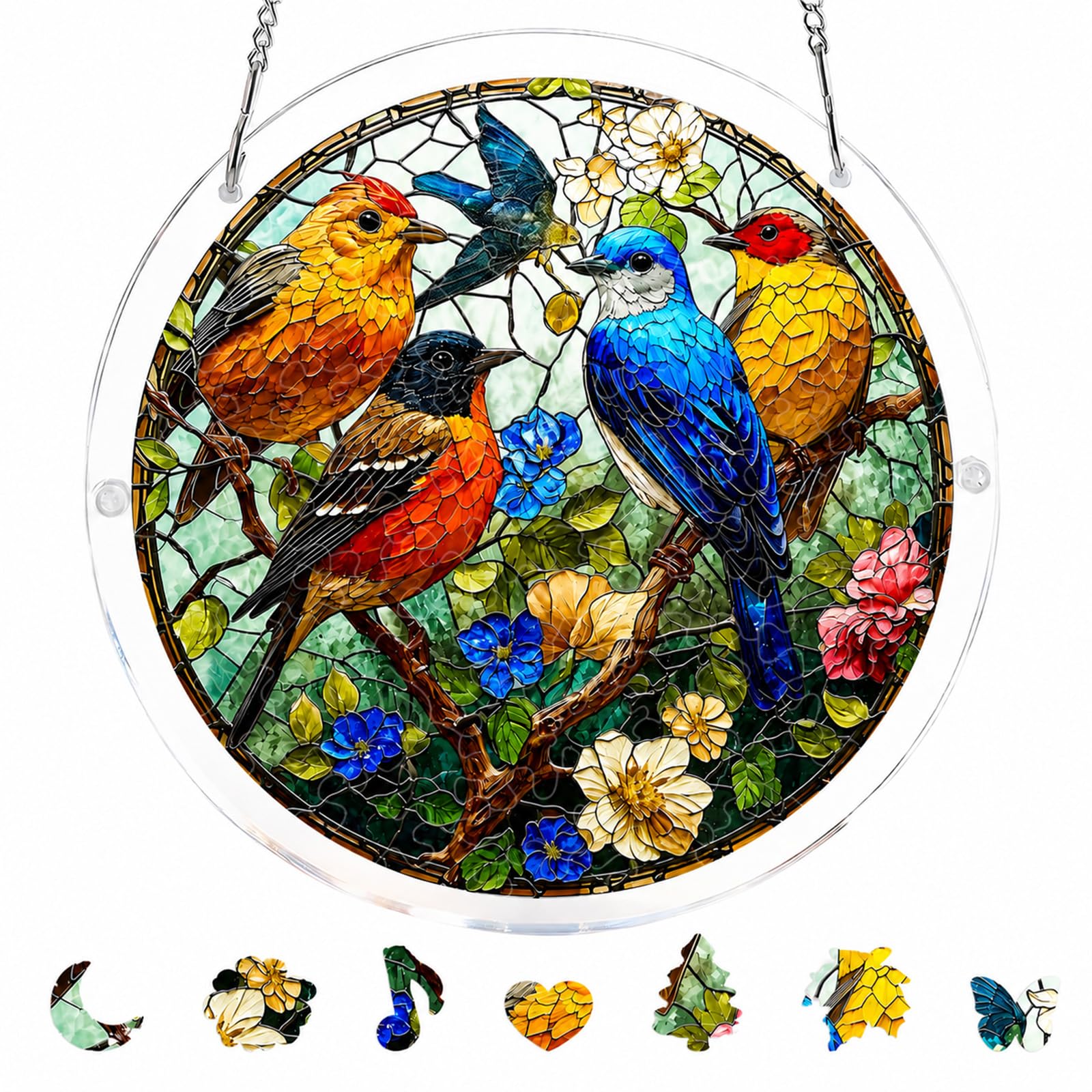 7 inch Acrylic Jigsaw Puzzle Suncatcher, Bird Garden Ornament for Windows