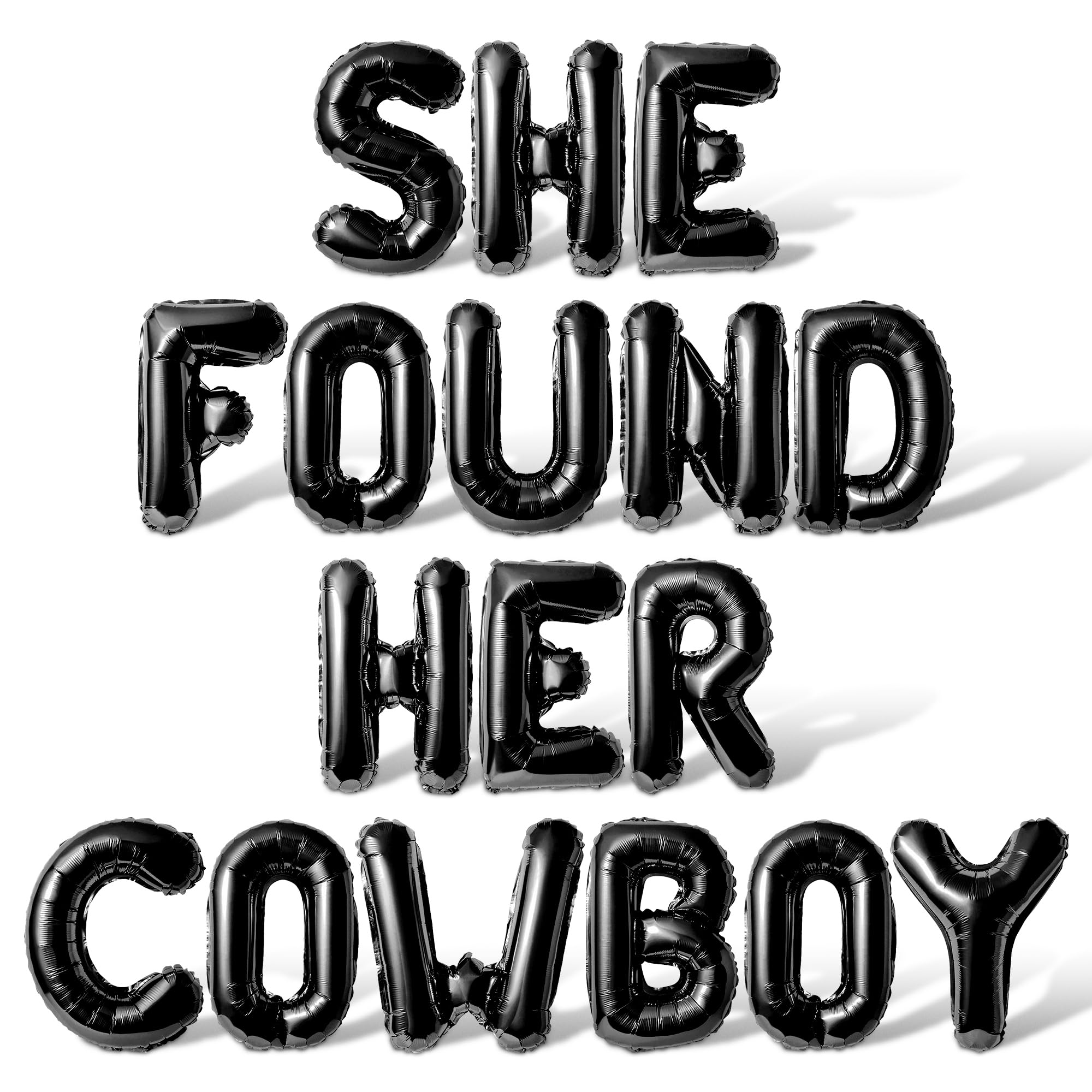 Letter Balloons - SHE FOUND HER COWBOY 16" Inch Alphabet Letters Foil Mylar Balloon Bachelorette Party Banner (Black)