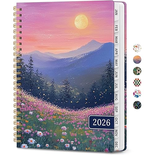 2026 Planner, Weekly and Monthly Calendar Planner for Women, Jan 2026 - Dec 2026, Hardcover Planning Agenda book with Tabs, Spiral Bound, Inner Pocket, Perfect for School Office Supplies, 6.3" x 8.5" - Twilight Bloom