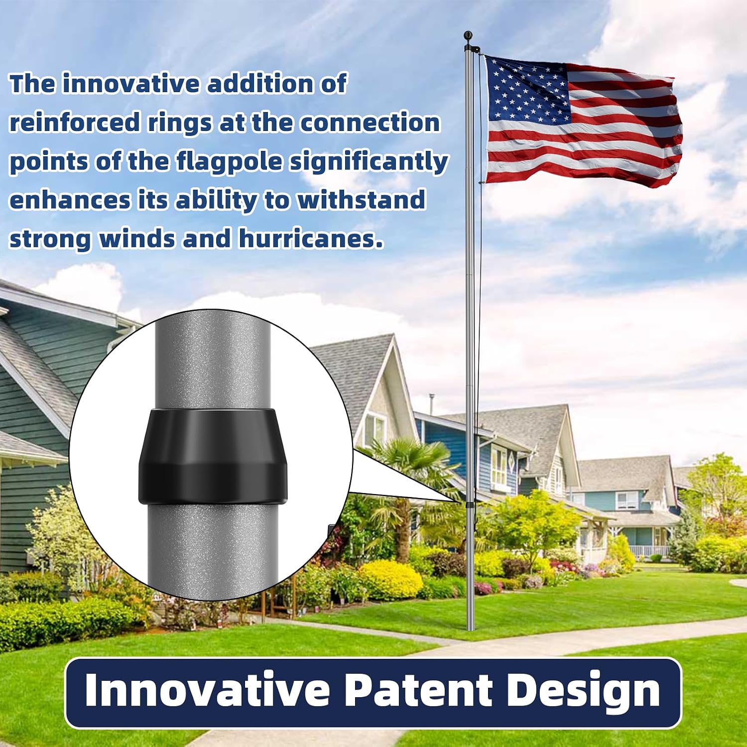 25FT Heavy Duty Flag Pole Kit, Real 13 Gauge Aluminum, 2.4" Large Bottom Tube, True Glory Edition,In Ground Flagpole for Outside House,Residential & Commercial-90MPH Wind Tested