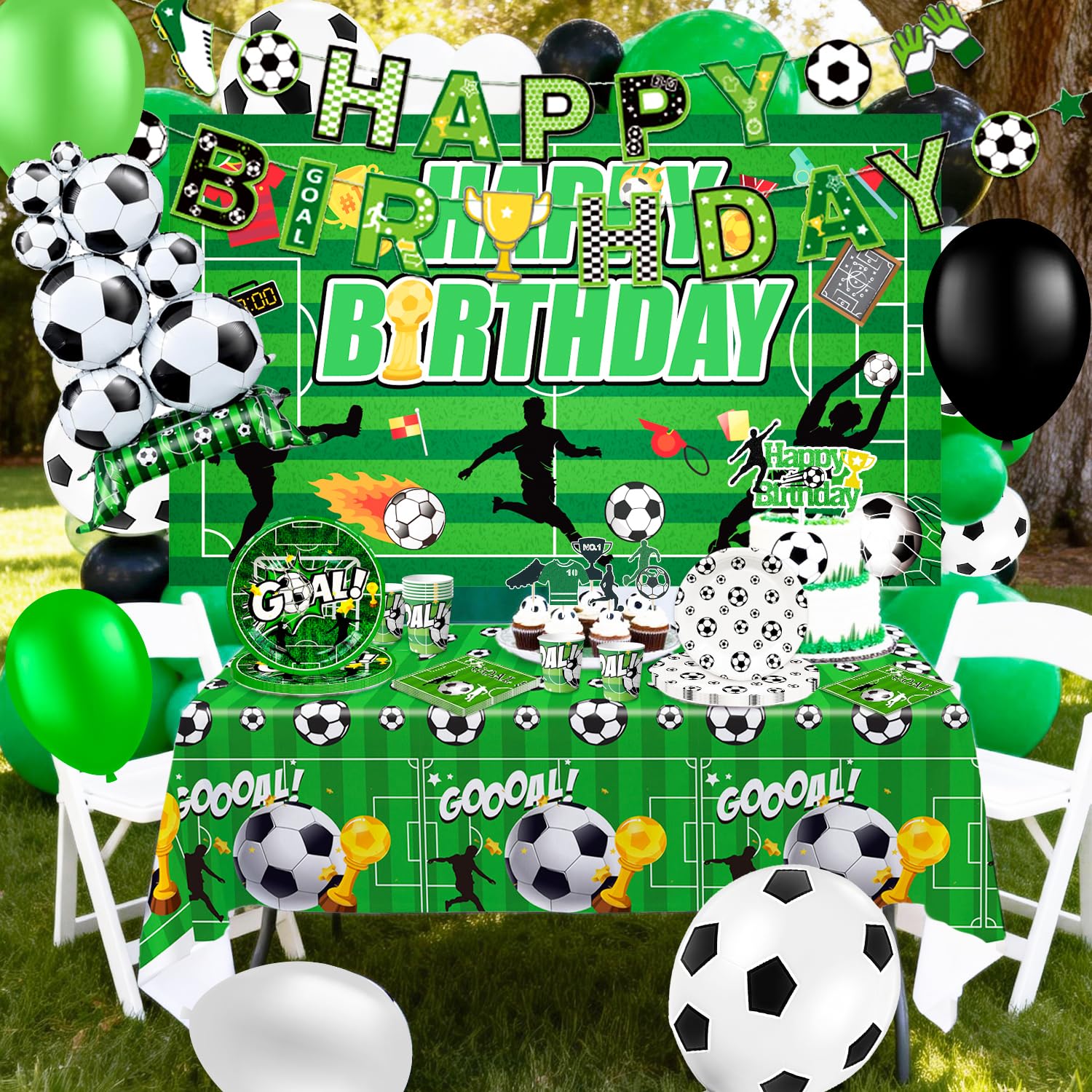 Forniture per Feste di Calcio,137 Pezzi Stoviglie per Feste di Calcio Compleanno Calcio Decorazioni Set Tema Calcio per Piatti Tazze Palloncini Striscioni etc Decorazioni per Festa Tema Calcio