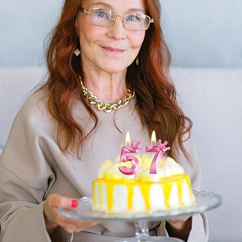 Miniatura 4 de Vela rosa de cumpleaños número 1, decoración temática rosa para fiesta de primer cumpleaños, velas de número 3D diseñadas con corona para decoración