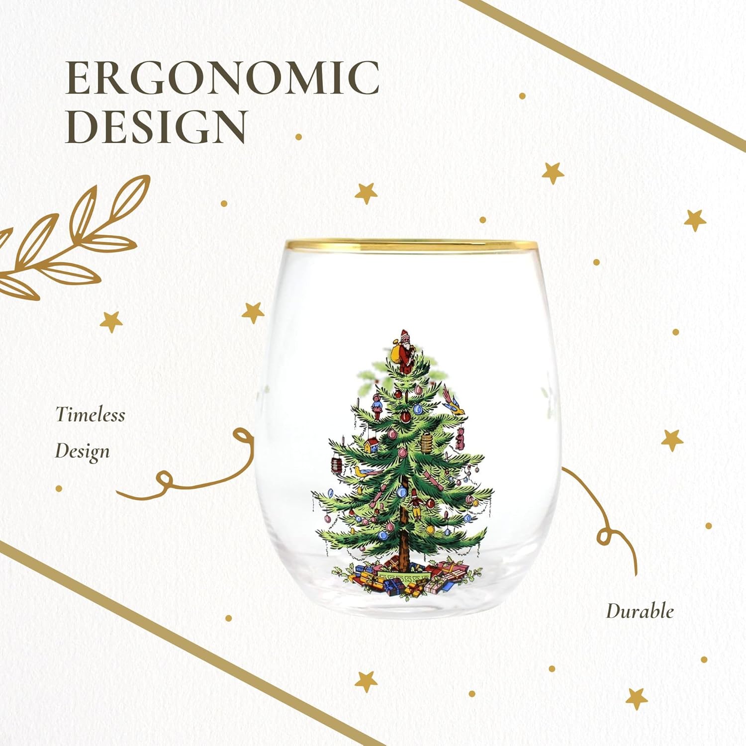 Spode Christmas Tree 19oz Stemless Wine Glasses, Set of 4 - Vintage-Inspired Holiday Drinkware with Cozy Seasonal Charm, Ideal for Mulled Wine at Festive Gatherings & Holiday Entertaining - Image 7