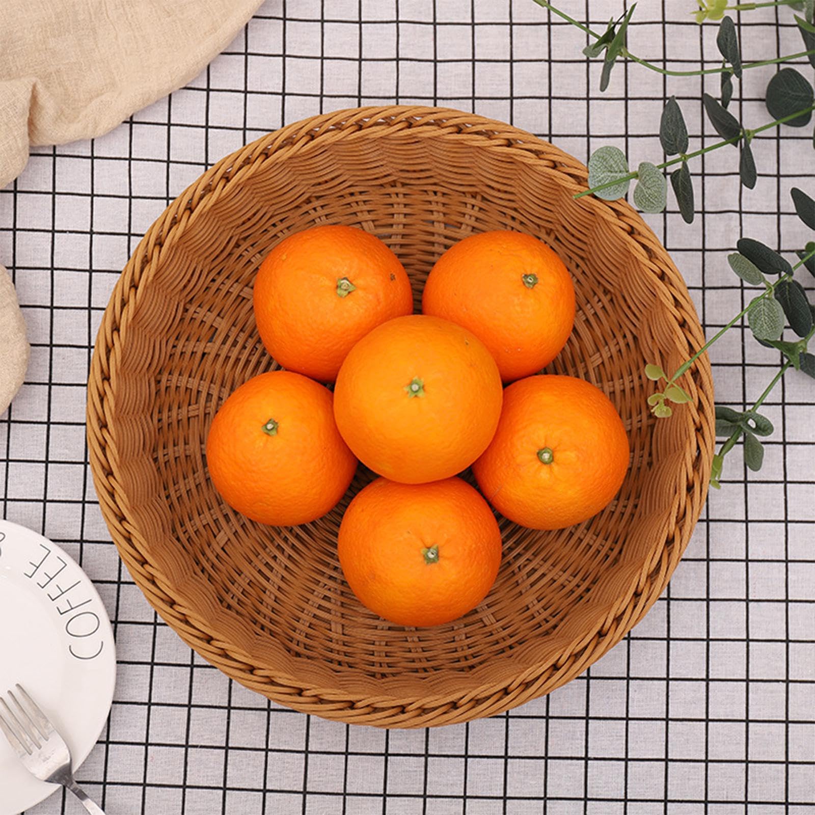 Cestino per il pane intrecciato con coperchio Cestino intrecciato in rattan imitazione Vassoio da portata rustico Cesto di frutta intrecciato per, 35x22 cm