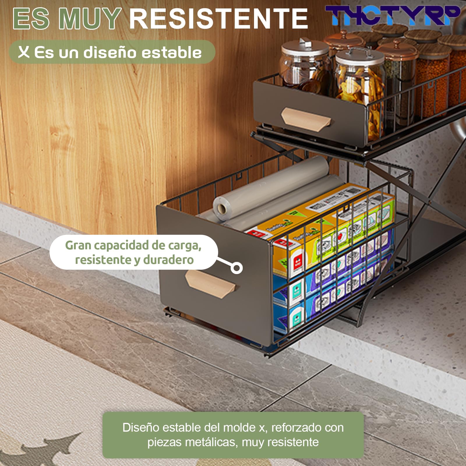 Organizador Bajo Fregadero 2 Niveles Metal Deslizable Negro | Estante de almacenamiento debajo del fregadero para cocina y baño, altura ajustable (40 x 26 x 39 cm)