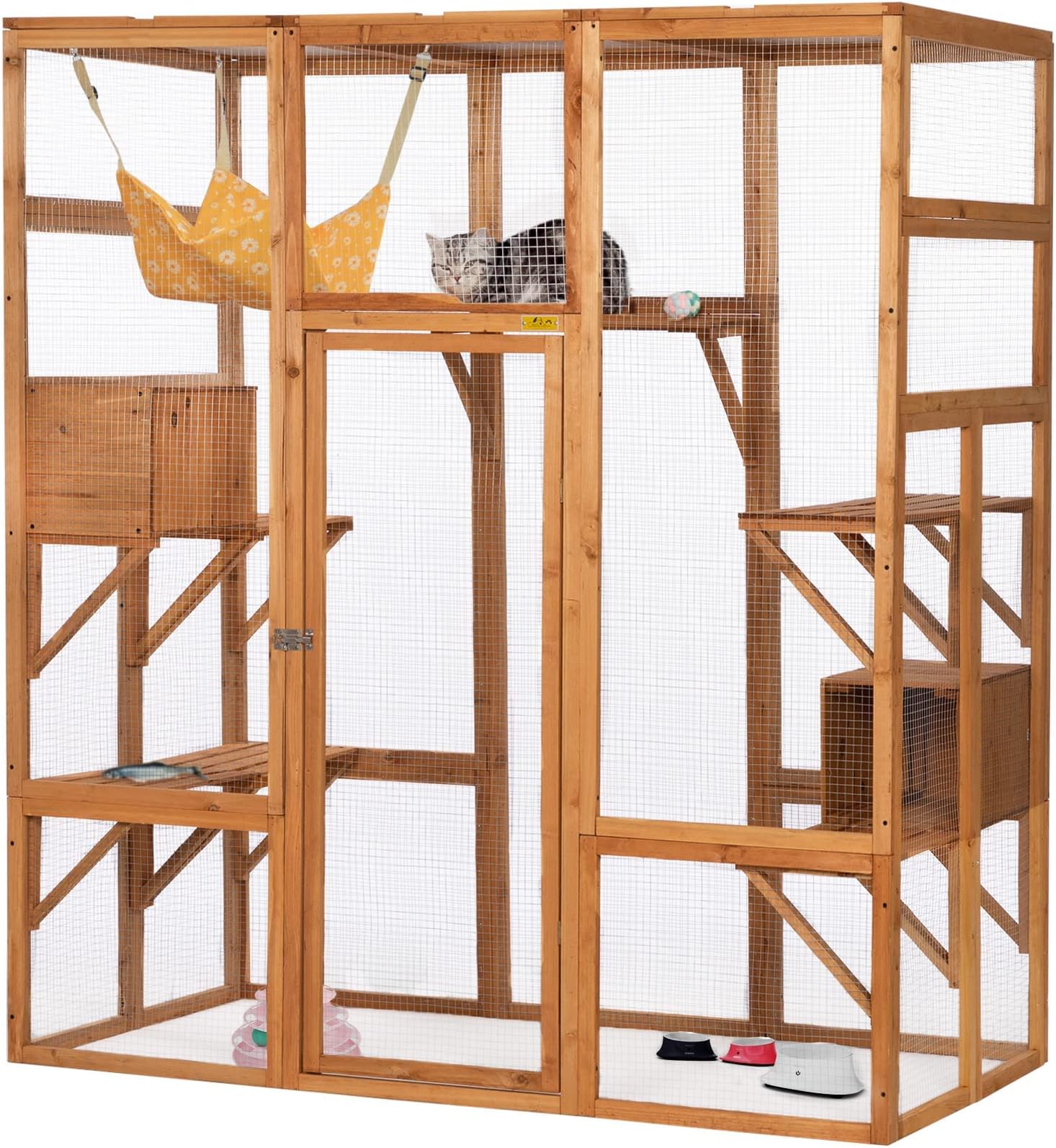 COZIWOW Upgraded Large Cat House Outdoor Cat Enclosures, Catio Enclosure Indoor Cage with Sun Panel Roof,Platforms & Small Houses,Backyard Run Cage for Pets (Orange)