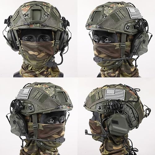 Miniatura 10 de TUMHUTS Casco táctico ajustable con cubierta de casco, PJ tipo táctico multifuncional protector NVG montaje para cosplay caza tiro