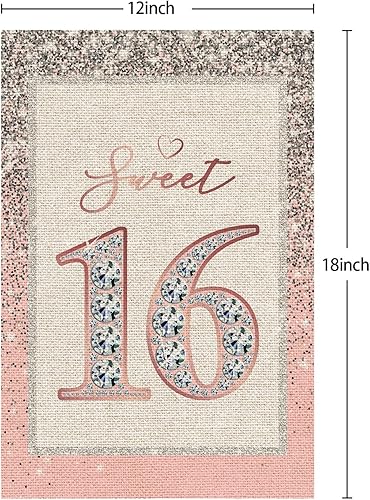Miniatura 2 de WeBenison Bandera de jardín con texto en inglés Sweet 16  Letrero de jardín para casa de cumpleaños 16  16 aniversario de boda, decoración de