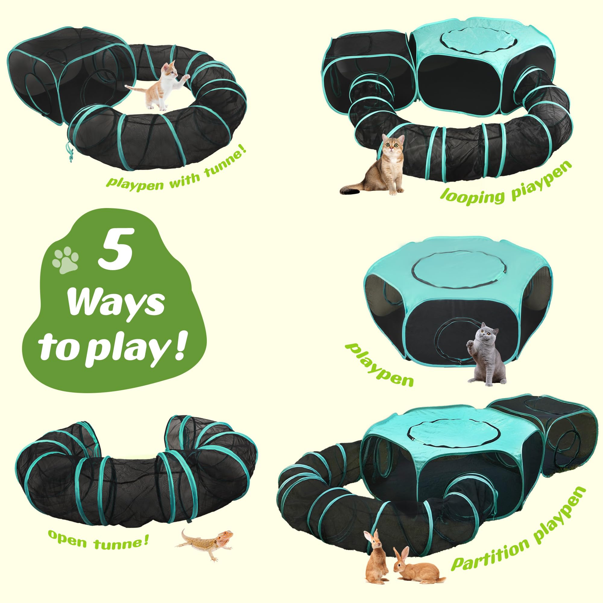 Gran recinto al aire libre para gatos, tienda de campaña plegable portátil 3 en 1 modular con ventanas conectadas para interior y exterior, viajes, jardín, parque