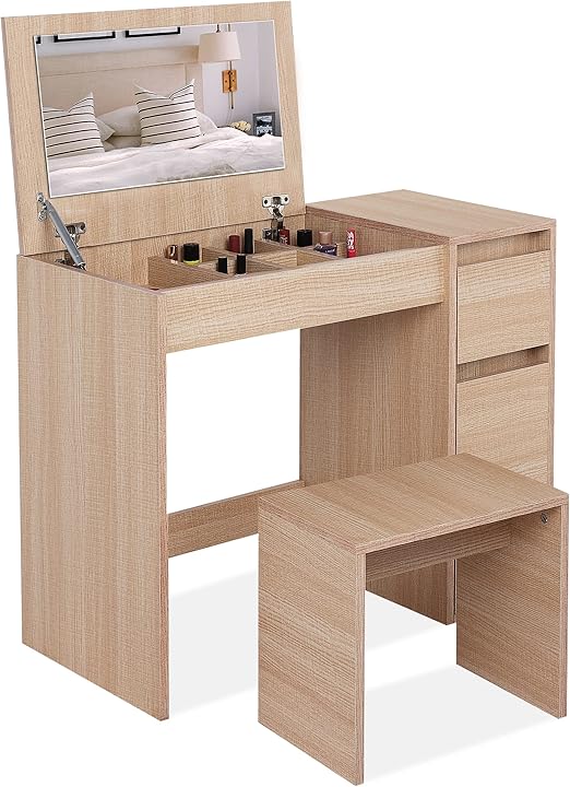 Blisswood Dressing Table with Flip Up Mirror and Stool, Vanity Makeup