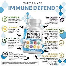 Immune Defense Support Supplement 8 in 1 w/ Zinc 50mg Quercetin, Vit C 1000mg, Vitamin D3 5000 IU, Elderberry, Turmeric Curcumin, Ginger, Echinacea - Immunity System Booster Adults Vegan - 60Ct (2)
