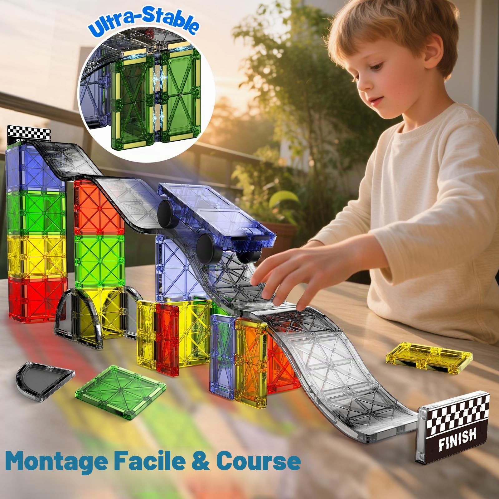 Circuit de course et rues 2 en 1, boîte de construction magnétique, ensemble de jouets magnétiques de 40 pièces avec voitures, Montessori, jouets éducatifs à partir de 3 ans, jouets sensoriels
