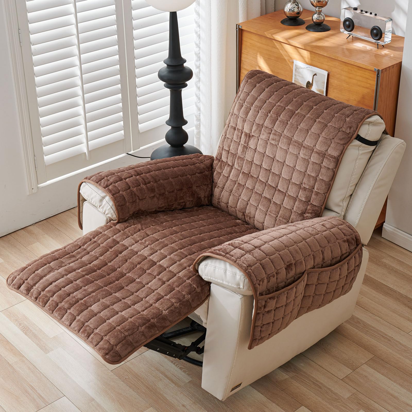 NUODWELL Upgraded Recliner Chair Cover with Pockets, Plush Non Slip Armchair Cover - Image 3