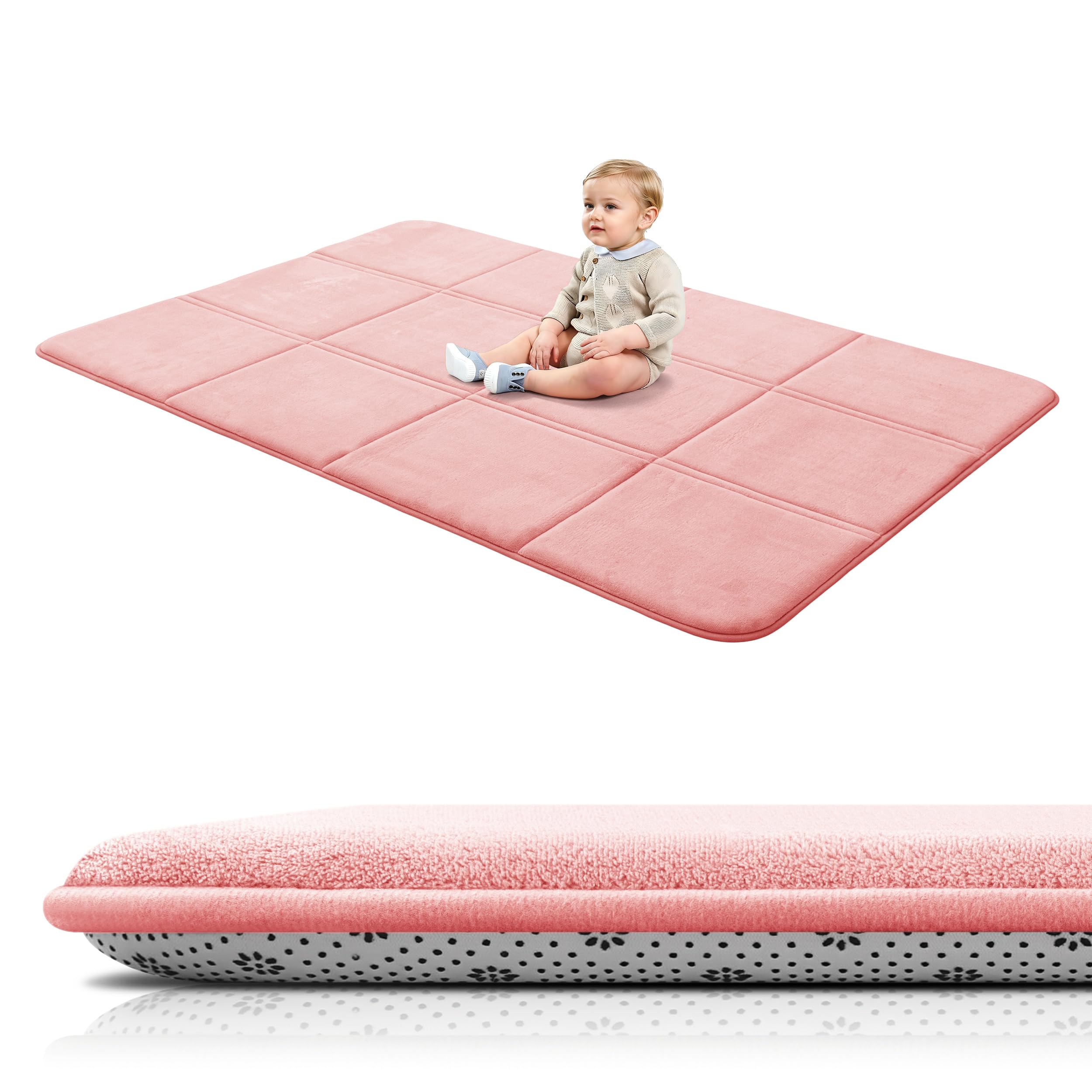 BYBYME Verdickte Korallensamt-Krabbelmatte Teppich für Kinder – Extra Dick, rutschfest und Weich – Faltbar und Platzsparend zu Verstauen – Baby Spielmatte/Spielteppich