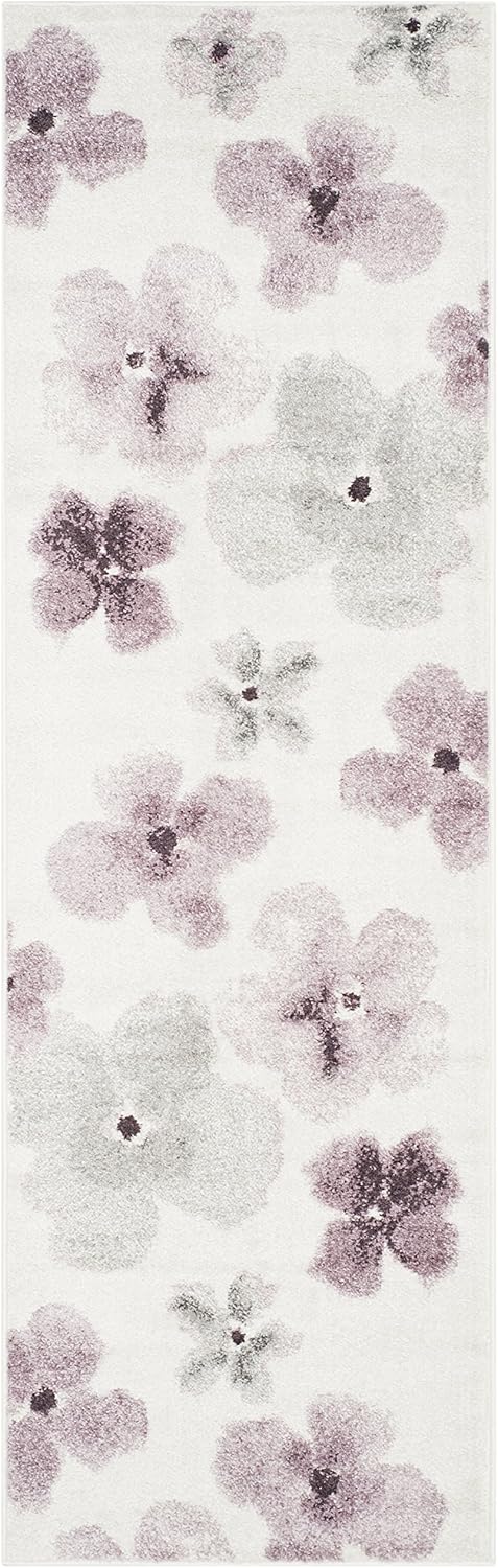 SAFAVIEH Adirondack Collection Runner Rug - 2'6" x 6', Ivory & Purple, Floral Watercolor Design, Non-Shedding & Easy Care, Ideal for High Traffic Areas in Living Room, Bedroom (ADR123L)