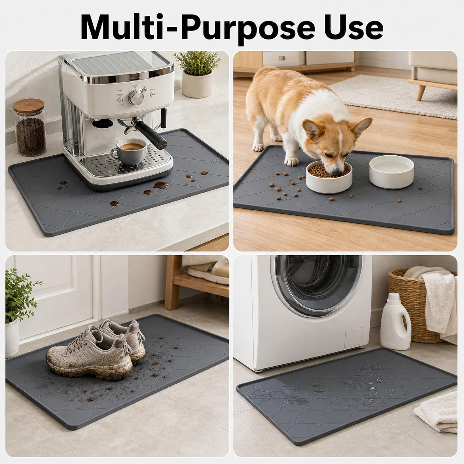 Oil Drip Pan for Under Car, 34" x 22" Silicone Oil Spill Mat Non-Slip No Splatter for Home Floor Protection, Waterproof Driveway Outdoor, Reusable Garage Drip Tray with 0.6" Raised Edge, Dark Gray