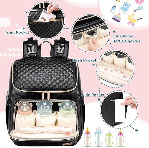 Miniatura 3 de Weitars Mochila para pañales de cuero para bebé con cambiador, mochila de viaje para pañales, bolsa de bebé para mamá, correas de cochecito, 5